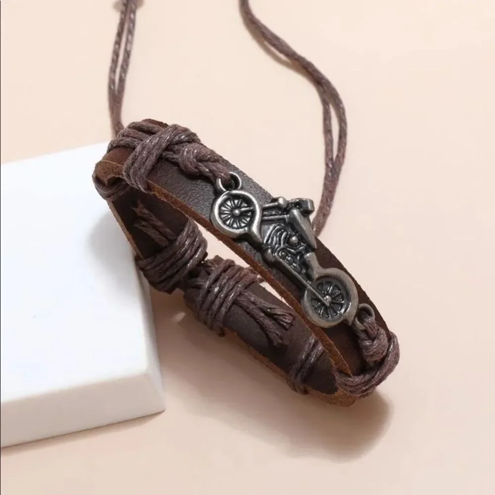New Motorcycle Brown with Silver Decor Bracelet